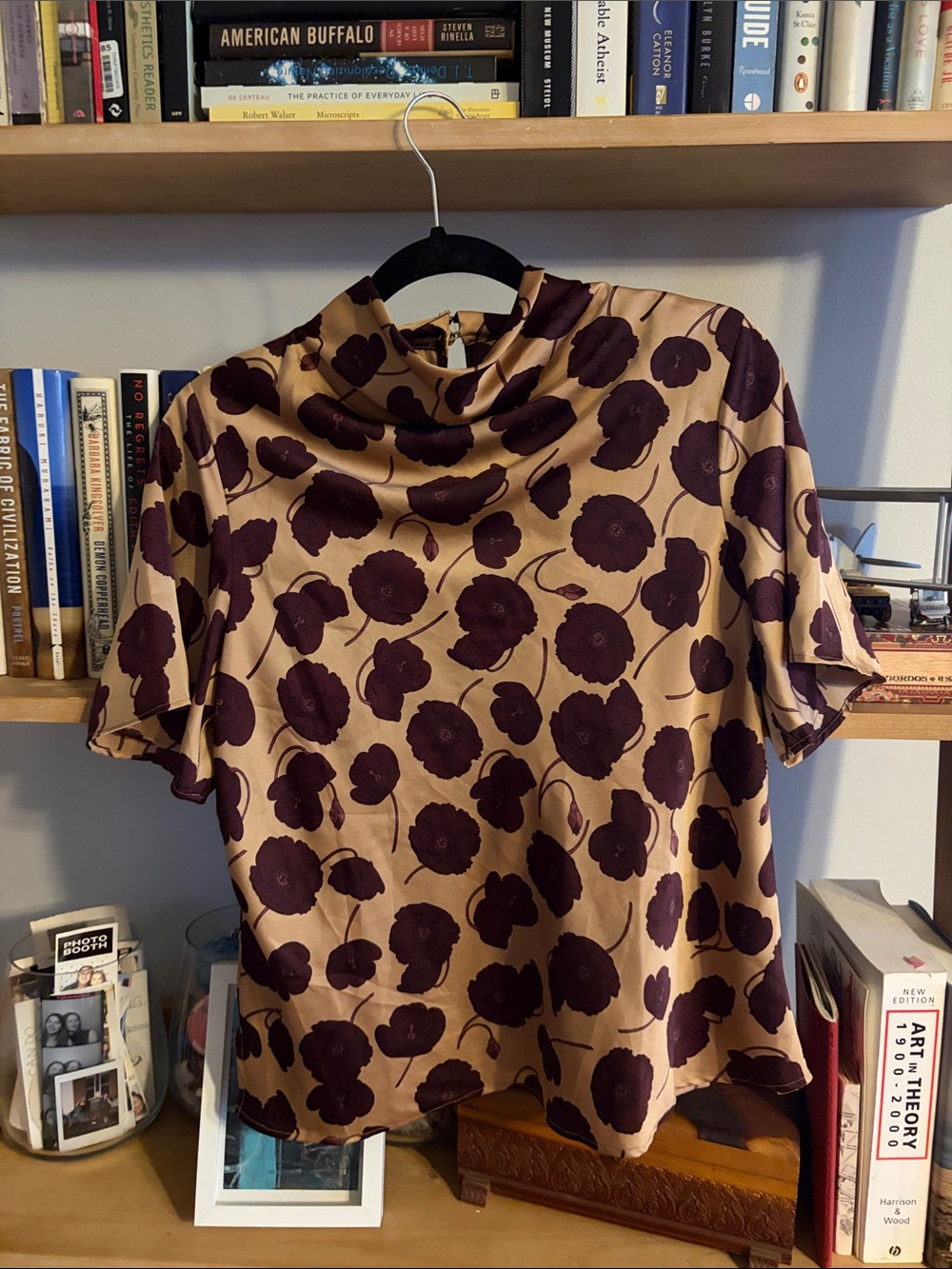 Ann Taylor Cream Blouse with Purple Floral Print